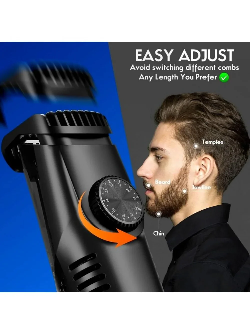 Rechargeable Waterproof Beard Trimmer for Men, Cordless Mustache & Stubble